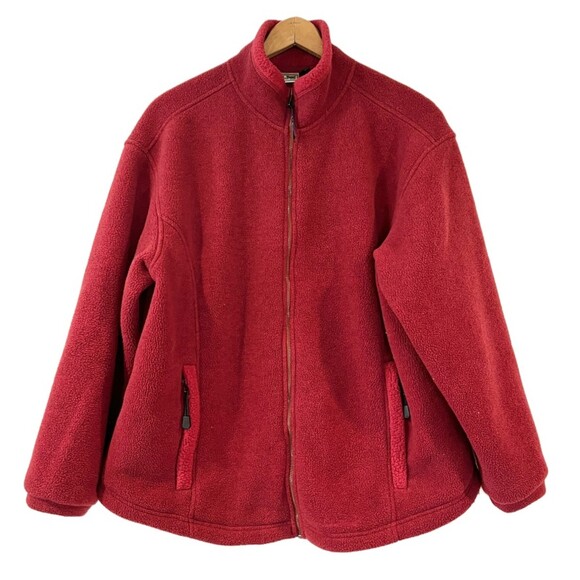 L.L. Bean Red Burgundy Fleece Full Zip Jacket Outdoors Camping Cozy Winter - Picture 2 of 8